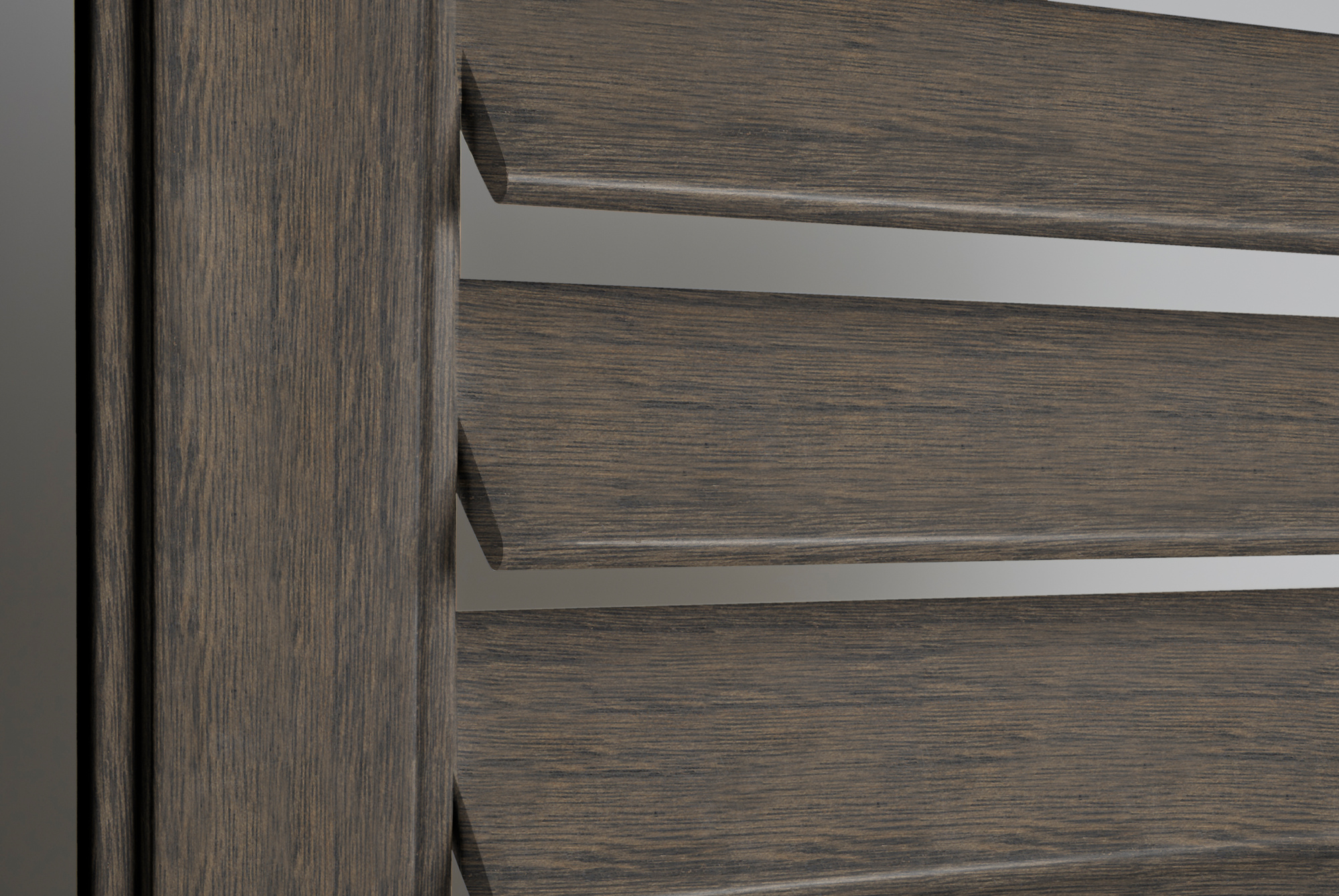 Black ash shutter with slats partially opened
