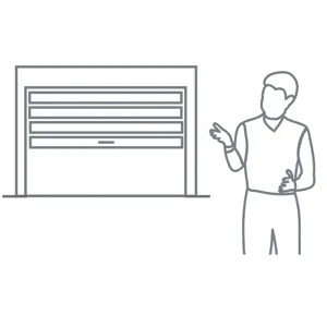 An illustration of a garage door installer showcasing a newly installed garage door.