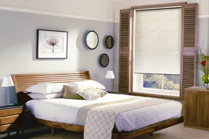 Ts 2023 Blackout Shutters Floral Cherry Shutters Duette Naturelle Pebble Bedroom 01